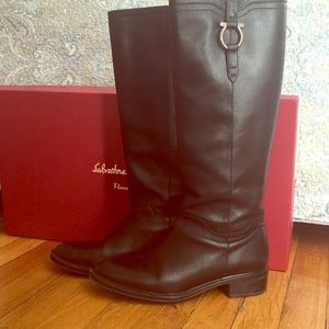 Salvadore Ferragamo black leather riding boots